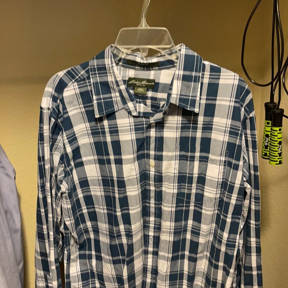 Large casual button up shirt, Eddie Bauer classic fit, Blue,
